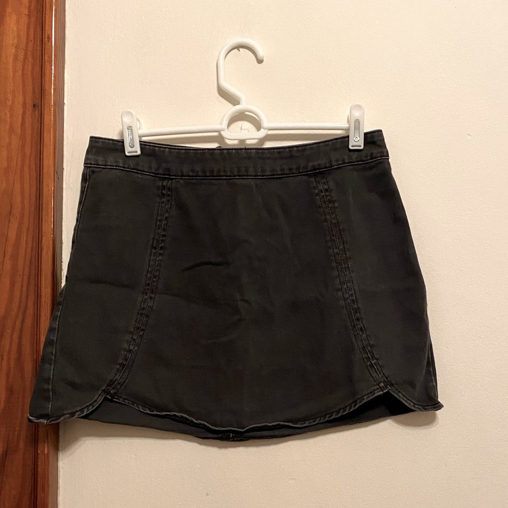Black denim mini skirt